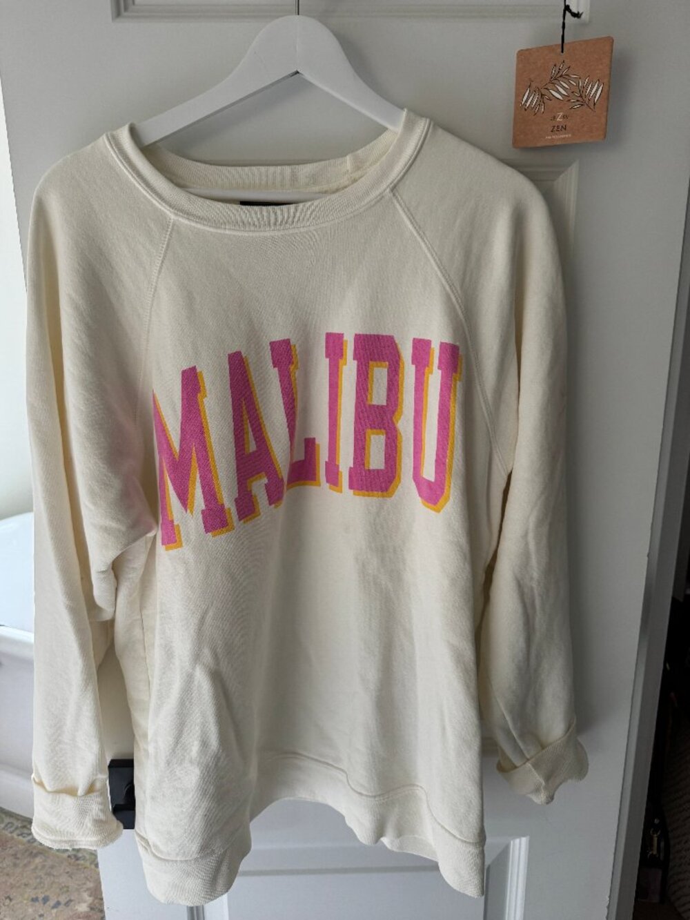 Anthro Retro Brand MALIBU Graphic Sweatshirt Cream XS